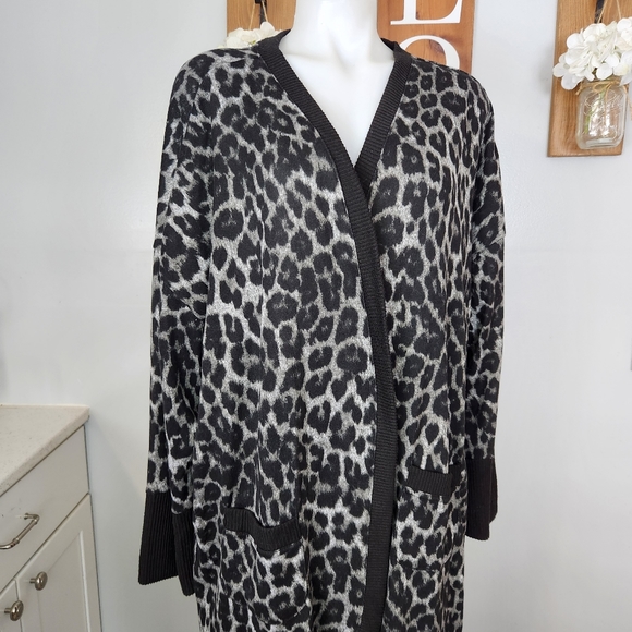 New York Laundry Sweaters - New York Laundry Open Front Leopard Print Long Cardigan